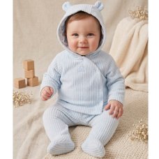 J16016: Baby Boys Ribbed Jumbo Velour Jacket  & Footed Trousers Outfit (NB-6 Months)